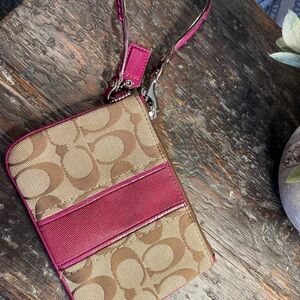 Coach Brown and Pink Wristlet Wallet